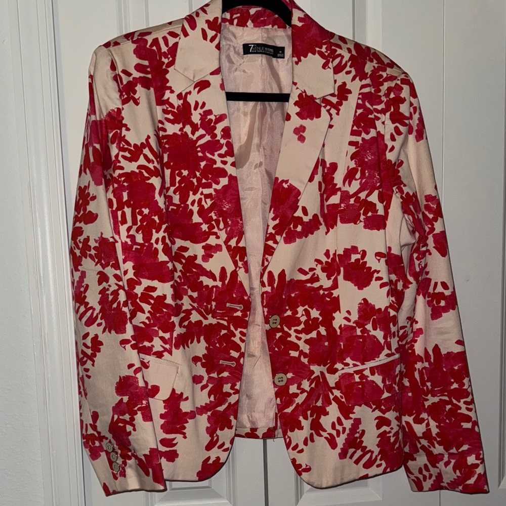 New York and Company Red and Cream Floral Blazer